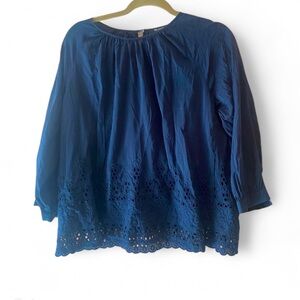MADEWELL BLUE LONG SLEEVE EMBROIDERED LIGHTWEIGHT PEASANT BOHO TOP SIZE MEDIUM